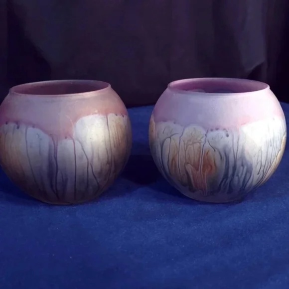 Hand Painted Rueven Glass Candleholders By Nouveau Art - Picture 3 of 6
